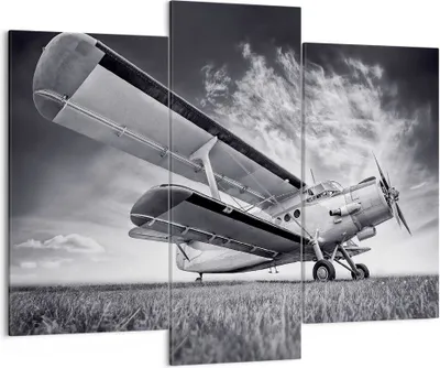 Produktbild von Bild auf Leinwand - Leinwandbild - 3 Teile - Flugzeug An-2 Schwarzweiß - 130x100cm - Wand Bild - Wanddeko - Wandbilder - Leinwanddruck - Bilder - Wanddekoration - Leinwand bilder - CB130x100-4363