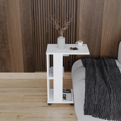Produktbild von Vigo Rollbarer Beistelltisch Weiß Modern, Mobil Für Büro, Wohnzimmer