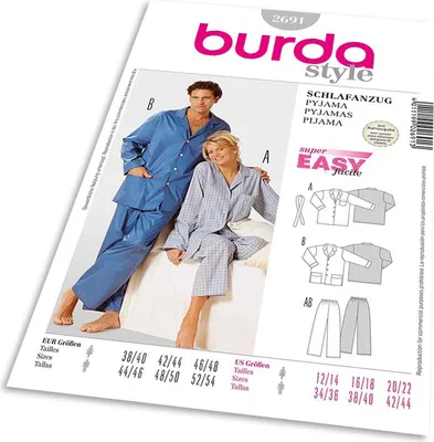 Obrázek produktu pro Střih Burda 2691 - Dámské pyžamo, pánské pyžamo