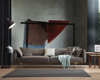 Produktbild von Graues Edelstahlsofa Wohnzimmer 3-Sitzer Polstercouchen Textilsofas