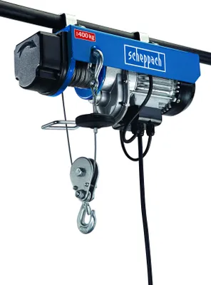 Immagine prodotto di Paranco elettrico a fune Scheppach HRS400 | 230 V | 50 Hz | 780W | portata 200 kg e 400 kg con puleggia | altezza di sollevamento 12 m e 6 m con puleggia