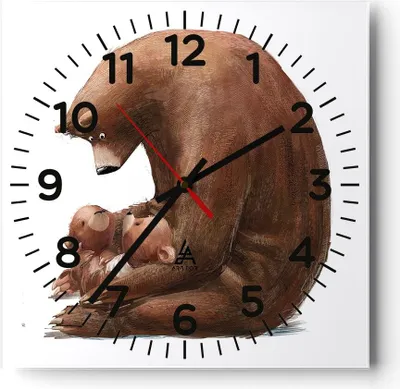 Produktbild von Wanduhr - Quadrat - Glasuhr - Bär Teddybären Kinder - 30x30cm - Schleichendes Uhrwerk - Lautlos - zum Aufhängen bereit - Dekoration Modern - Wanddekoration aus Glas - C4AC30x30-4732