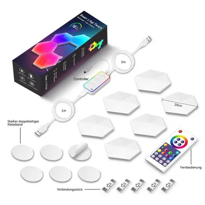Produktbild von LED Hexa Lichtpanels Bluetooth RGBIC Musik Sync Hexagon Wandleuchte App-Steuerung für Partybeleuchtung Gaming DIY Deko, 6er Set
