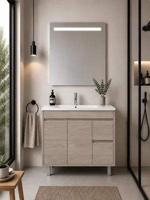 ORIGEN BATH ISQUIA Badmöbel mit Waschbecken 80x40 cm, Smoky-Eiche