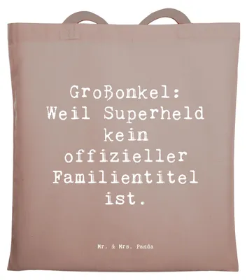 Produktbild von Mr. & Mrs. Panda Tote Bag Spruch Großonkel Superheld - Braun Pastell - Geschenk, Familie, Familienmitglieder, Heldentaten, Tasche, Familienalltag, Stoffbeutel, Beutel