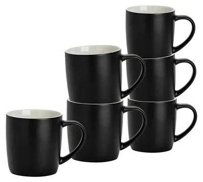 Produktbild von Argon Ta Kaffeetassen in matten Farben – 350 ml – Schwarz – 6er-Pack – Robuste Teetasse aus Steingut, spülmaschinen- und mikrowellengeeignet