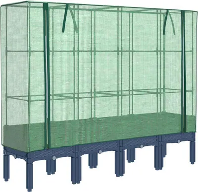 Produktbild von vidaXL Hochbeet mit Gewächshaus-Aufsatz Rattan-Optik 160x40x140 cm