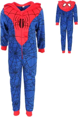 Produktbild von Spiderman Kinder Pyjamas Gemütlicher Fleece Onesie Jumpsuit mit Kapuze 98/104 cm