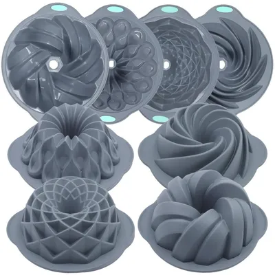 Image de 4 moules en silicone pour gâteaux à motifs rainurés, gris, pour 9/10/12 muffins, antiadhésifs