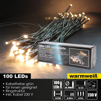 Produktbild von 100er LED Lichterkette grünes Kabel Innen Partylichterkette Beleuchtung warmweiß