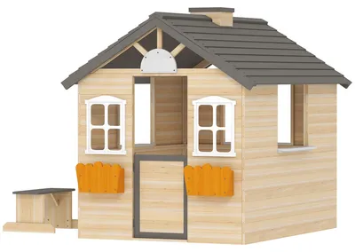 Produktbild von Outsunny Spielhaus für Kinder Holz Kinderspielhaus mit Briefkasten Fenster Natur