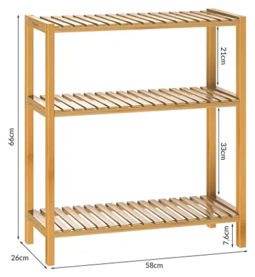Produktbild von Bambus-Standregal, 3-stöckig, 66 x 58 x 26 cm, Tragkraft 30 kg