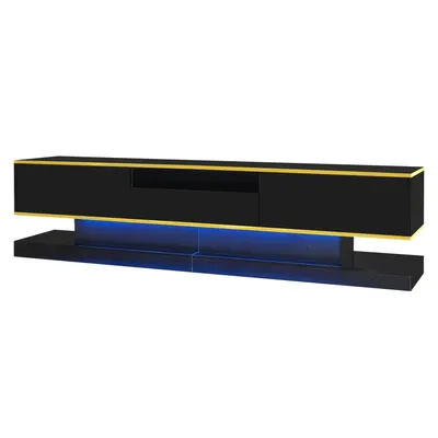 Produktbild von Moderner TV-Schrank(Schwarz,180*38*45cm)mit drei Schubladen und einem offenen Fach - Hochglanz mit farbwechselnden LED-Leuchten