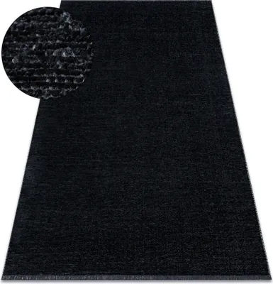 Produktbild von Teppich FLORENCE 24021 Einfarbig, Glamour, Flachgewebt, Fransen - schwarz Schwarz 78x150 cm