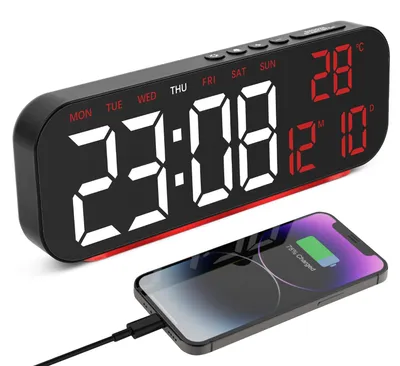 Digitalwecker mit Netzstrom, Doppelalarm, Timer, Nachtlicht, USB
