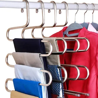Produktbild von Hosenbügel, platzsparend, rutschfest,Hosenbügel, Edelstahl, Kleiderbügel, Schrankaufbewahrung, Organizer für Hosen, Jeans, Schal, zum Aufhängen, Schwarz