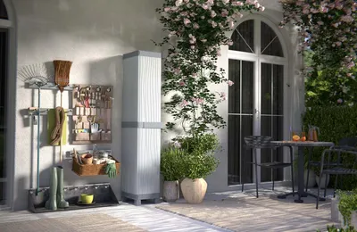 Immagine prodotto di Armadio in plastica – Mobile contenitore – Mobile portaoggetti – Armadio da giardino modulare – 1 anta – 4 ripiani regolabili – 35x43,7x182 cm