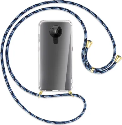 Produktbild von Handykette Backcover-Schutzhülle mit Band (Metall goldfarben) für Nokia 5.3 - Blautöne
