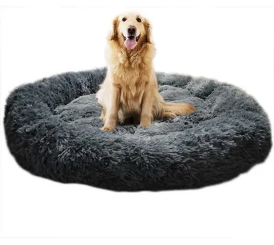 Productafbeelding van Hondenbed, rond, wasbaar, pluche, donutvorm, donkergrijs, afmetingen: L 80 cm
