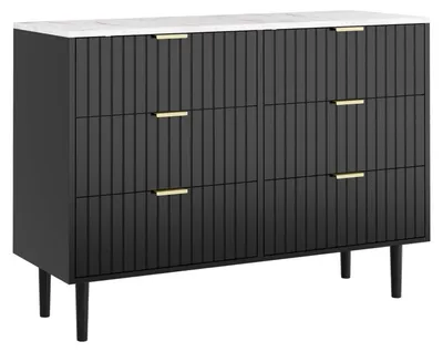 Obrázok produktu pre Komoda, šírka 100 cm, 6 zásuviek, vzhľad mramoru, čierna farba, rozmer 34 x 100 x 73 cm