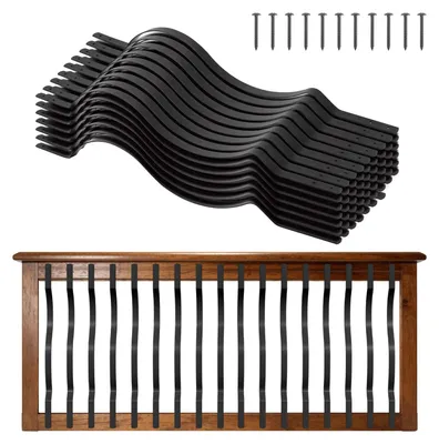 Produktbild von VEVOR Geländerstäbe 61er-Pack 25,4x70x820 mm, Treppensprossen aus Verzinktem Stahl, Deckbaluster mit Schrauben, Stilvolles Wellendesign für Terrassen, Veranden & Treppengeländer, Schwarz