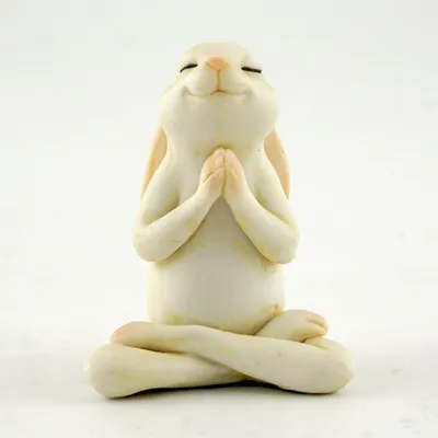 Yoga-Kaninchen-Statue, sitzende Namaste-Pose, 5,7 cm, creme