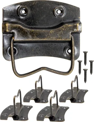 Produktbild von 'FUXXER® - 4x Antike Mini Klapp-Griffe für Truhen, Kisten, Kommoden, Antik Bronze, 76x72mm'
