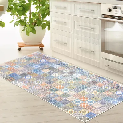 Immagine prodotto di Tappeto da cucina colorato e lavabile con motivo a piastrelle - Dimensioni: 67 x 180 cm