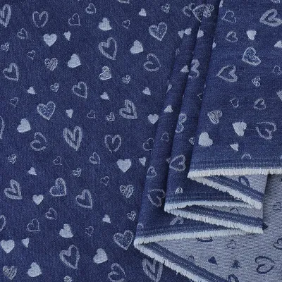 Obrázek produktu pro Bavlněná denim látka s motivem srdce - Námořnická modř pro DIY projekty