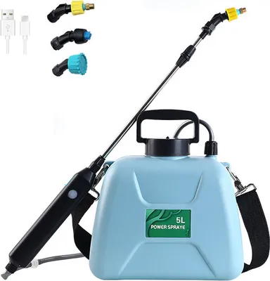Image de (Bleu,8L)Electrique Pulvérisateur électrique avec sangle et buse réglable Pulvérisateur à pression rechargeable Cinq avec modes de pulvérisation Tube télescopique en acier pour le jardinage Lavage de voiture Désinfection