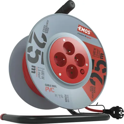 Prodlužovací kabel na bubnu 25 m / 4 zásuvky / červený / PVC / 230 V / 1,5 mm2