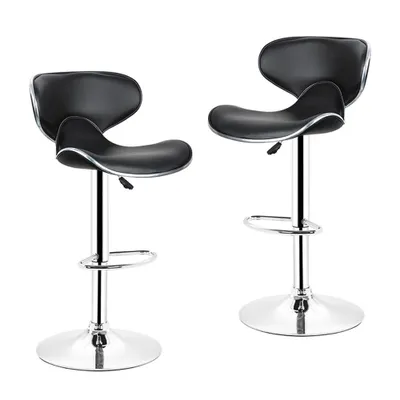 Image de Lot de 2 tabourets de bar noirs avec dossier en similicuir, pivotants à 360°, réglables en hauteur, tabourets de bar, tabourets de bistrot