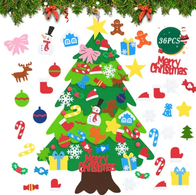 Produktbild von LARS360 Kreatives Filz Weihnachtsbaum Set für Kinder, 36 Teile, 100 cm, DIY Bastelset für Wand & Tür, Hängend, Festliche Dekoration, Typ B - Pompon