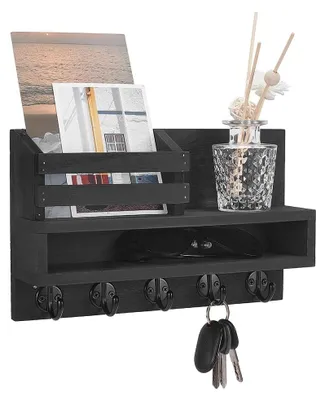Produktbild von Wand Schlüsselhalter mit Postfach - Schwarzes Holz, 43 cm Länge