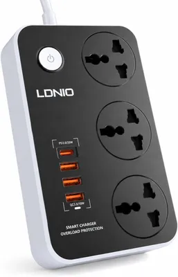 Produktbild von 6-in-1 Ladestation, kompatibel mit iPhone & AirPods – 3 AC-Steckdosen + 4 USB-Anschlüsse mit 2m Kabel – für iPad und Android-Geräte