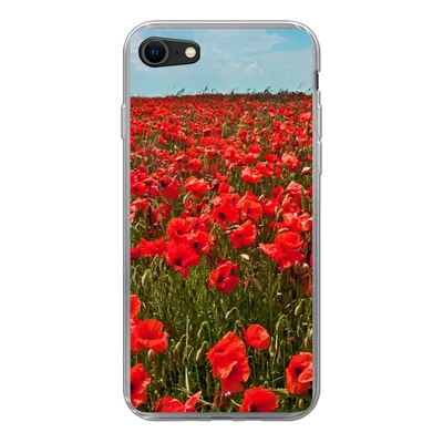 Produktbild von MuchoWow® Handyhülle Schutzhülle Hülle für iPhone SE 2020 Eine Wiese voller Mohnblumen Silikon Softcase Handy Hülle - Kartenbesitzer