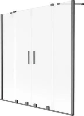 Produktbild von Mexen Velar Duo Badewannenabtrennung 2-flügelig verschiebbar 150 x 150 cm, matt, gun gray gebürstet - 896-150-000-32-66