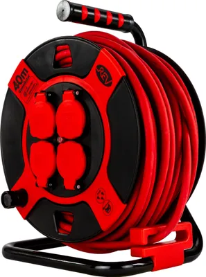 Zdjęcie produktu dla Bęben kablowy REV EX, 40 m, H07RN, IP44, 3000 W, przedłużacz, do użytku na zewnątrz, 4 gniazda, wyłącznik termiczny, czerwony