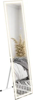 Produktbild von HOMCOM Pełnowymiarowe lustro, lustro stojące 40 x 150 cm, lustro ścienne z oświetleniem LED, podświetlane lustro z 3 kolorami światła, dotykowe, do salonu, sypialni, białe