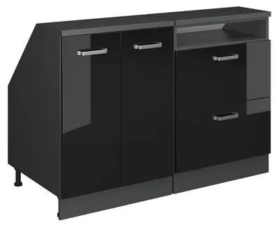 Produktbild von Küchenschrank für Dachschrägen Vicco R-Line Schwarz Hochglanz 120 cm 2er Set Schrankkorpuss 60 cm Tiefe, Model 60443