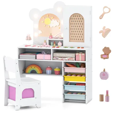 Produktbild von FANTASK Schminktisch Set in Bärform, Kinderschminktisch mit Beleuchtung, Spiegel