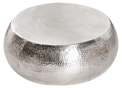 Image de Table basse TRIANE argentée 80 cm – Aluminium martelé design brillant