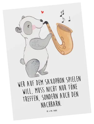 Produktbild von Mr. & Mrs. Panda Postkarte Saxophon Spieler - Weiß - Geschenk, Grußkarte, Musiker, bildkarte, Fotokarte, Ansichtskarten, Lernen, Saxophonlernen, Instrument, Leidenschaft