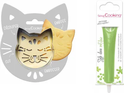 Produktbild von Relief-Kekspackung Katze + hellgrüner Schokoladenstift