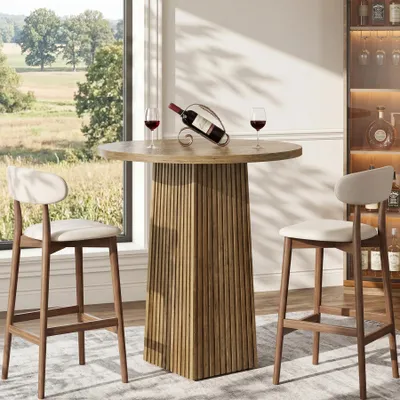 Produktbild von Bartisch - Runder Stehtisch - Holz Ø 80 cm - Tresenhöhe 100 cm - Für Wohnzimmer, Küche und Hausbar - Nur Tisch - Braun