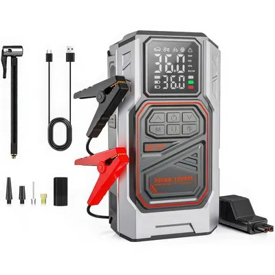 Produktbild von 4-in-1 Tragbarer Auto-Notstarter mit Luftpumpe,8000 mAh,LED-Anzeige,Starker 1200 A Dauer- /1500 A Spitzenstromstarter für Benziner ≤4,0L&Diesel≤2,5 L