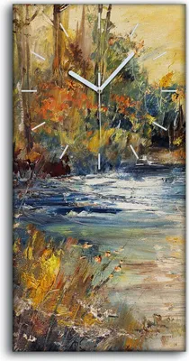 Produktbild von Küche Wohnzimmer Wand Leinwand Uhr 30x60 Malerei Abstrakte See Wald Bäume Kunst - weiße Hände
