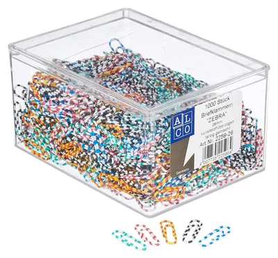 Produktbild von Alco Briefklammer ZEBRA Metall 28mm sortiert 1000 Stück