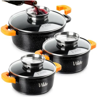 Produktbild von Vilde | Topfset - 6 teilig - Antihaftbeschichtet - Induktion - Kochtöpfe mit Deckel - 1,2 / 2,1 / 4 L