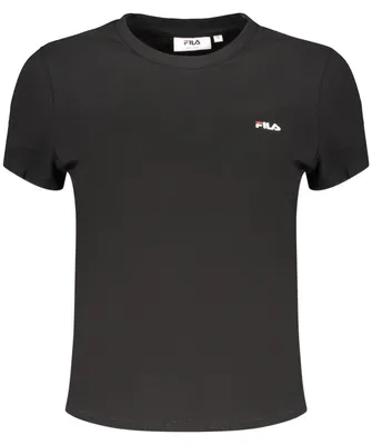 Image de T-shirt femme à manches courtes, noir, coupe ajustée, avec logo brodé